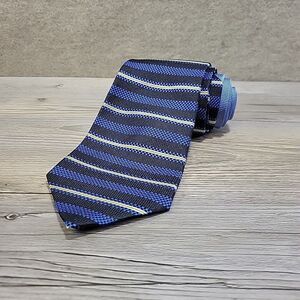 Tommy Hilfiger Blue and Black Striped 100% Silk Neck Tie Approx. 59 x 4 USA‎